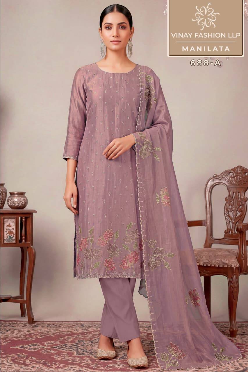 MANILATA by KULEESH  688a to 688d series casual wear PREMIUM SALSA SILK dresses At Wholesale Price